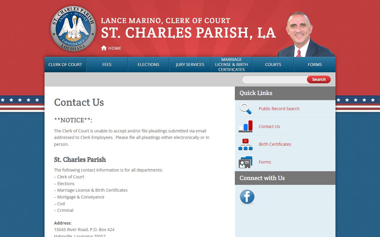 St. Charles Parish Clerk of Court records contact page