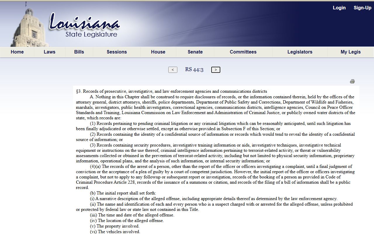 St. Charles Parish arrest records Louisiana criminal investigatory record limits
