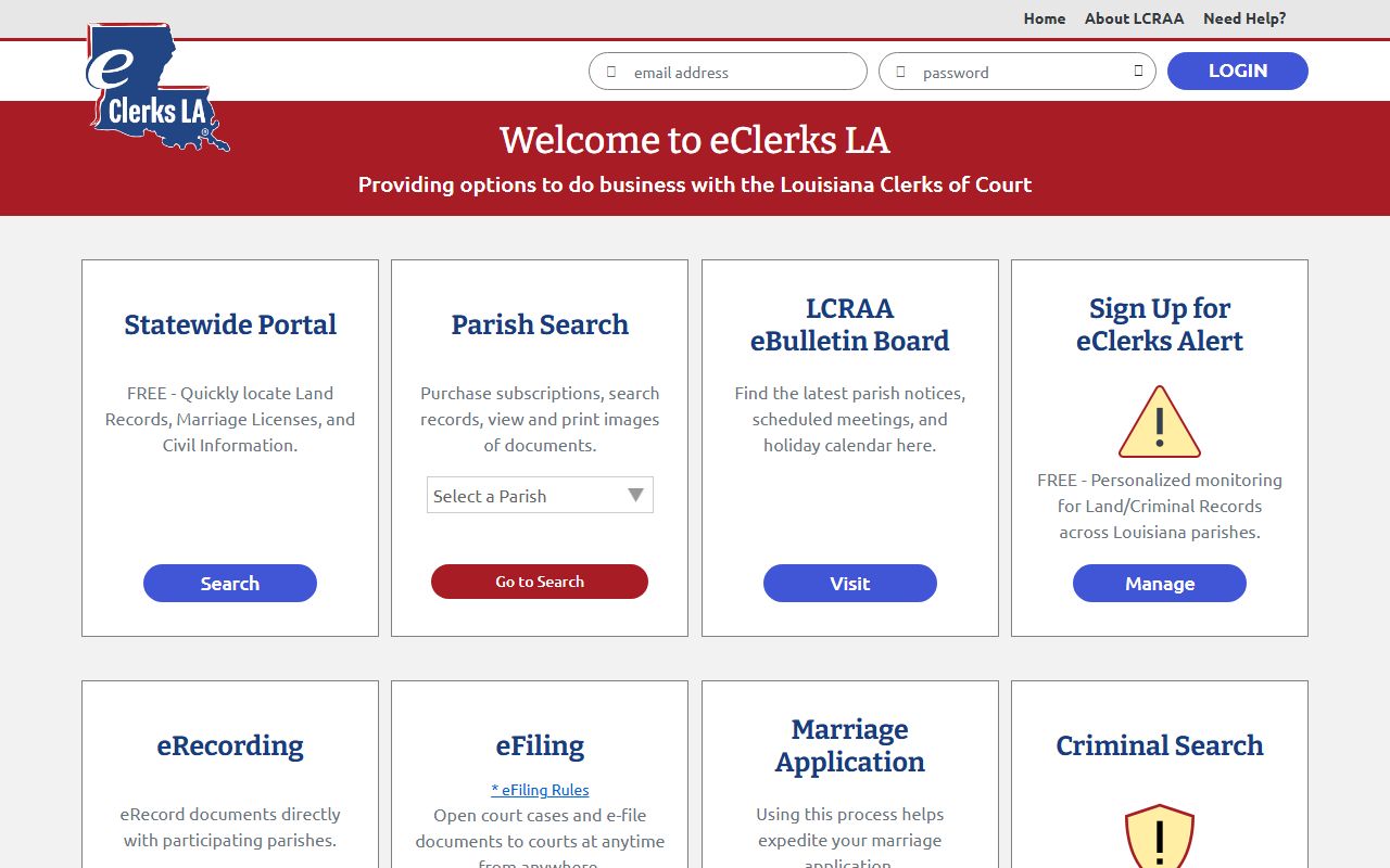St. Charles Parish court records eVault statewide portal