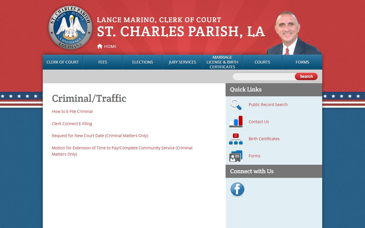 St. Charles Parish criminal court records Clerk criminal and traffic page
