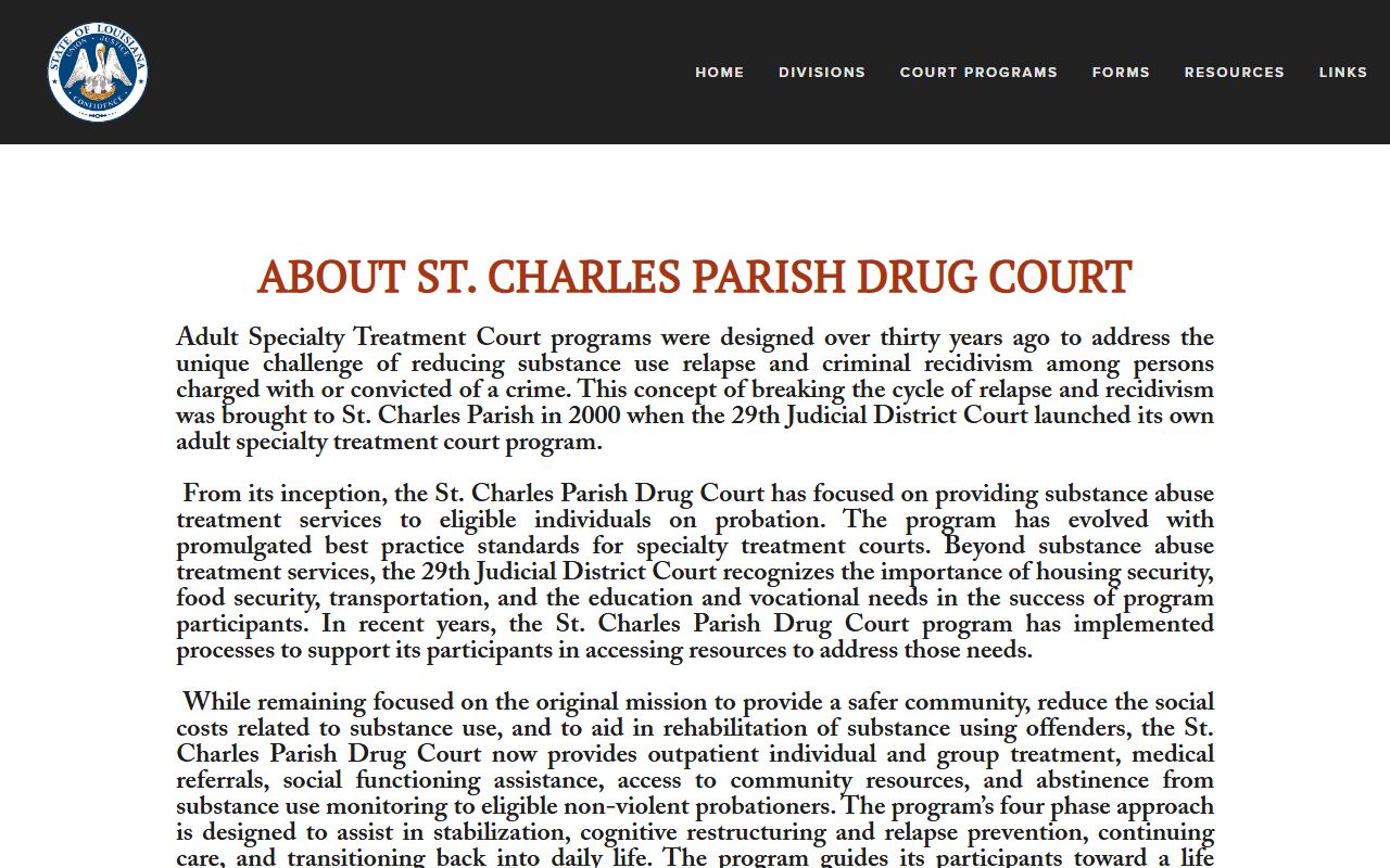 St. Charles Parish District Court records 29th JDC Drug Court page