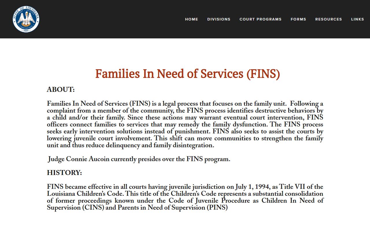 St. Charles Parish District Court records 29th JDC FINS page