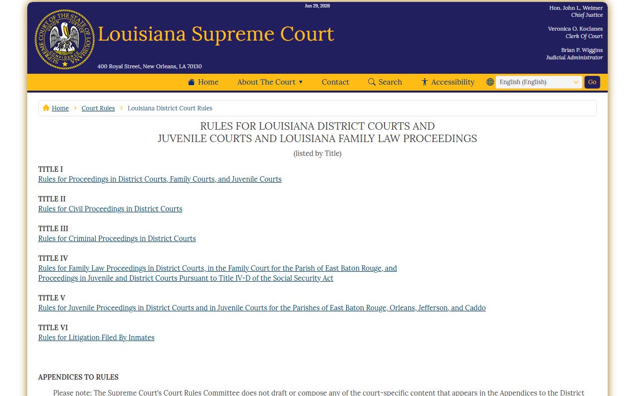 St. Charles Parish District Court records Louisiana district court rules landing page