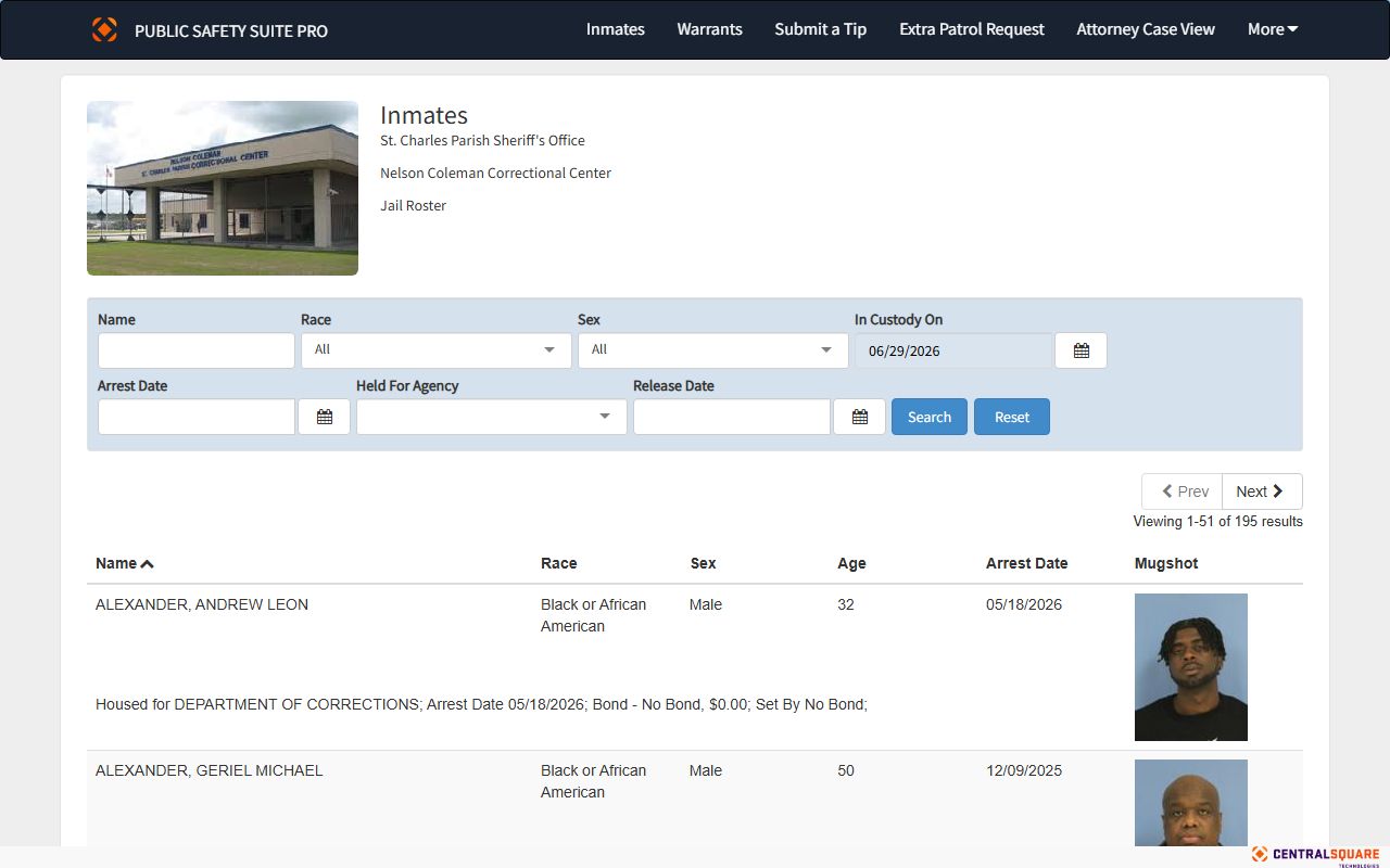 St. Charles Parish inmate records official jail roster portal