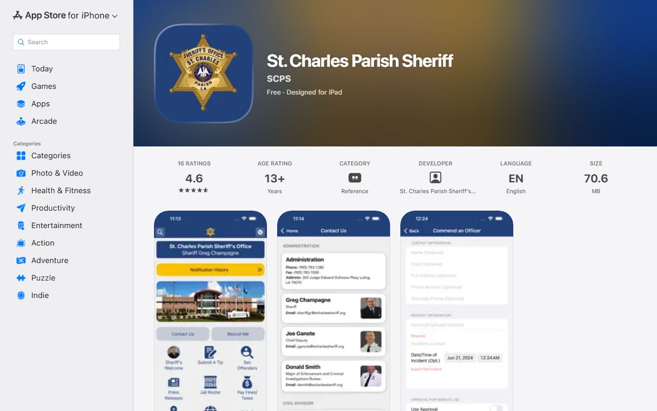 St. Charles Parish inmate records public sheriff app listing
