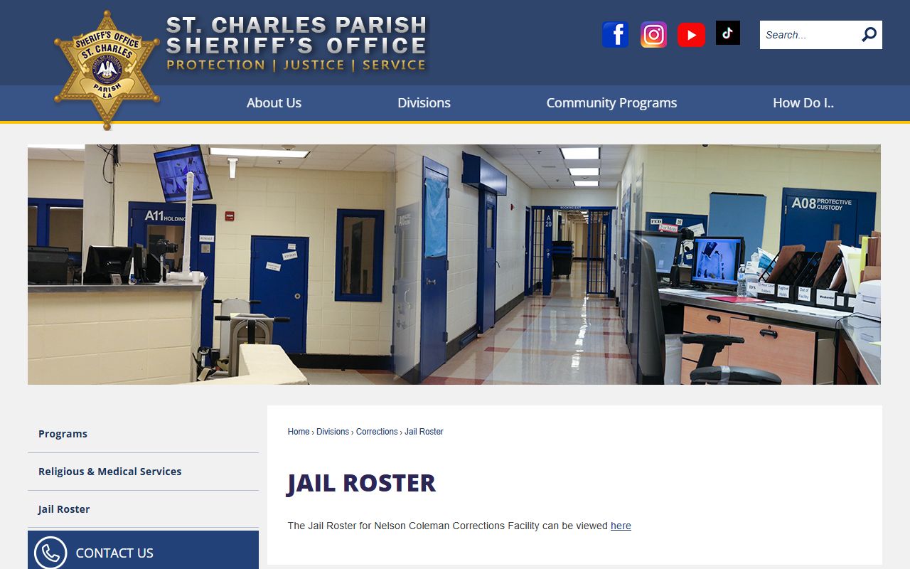St. Charles Parish inmate records sheriff jail roster link page