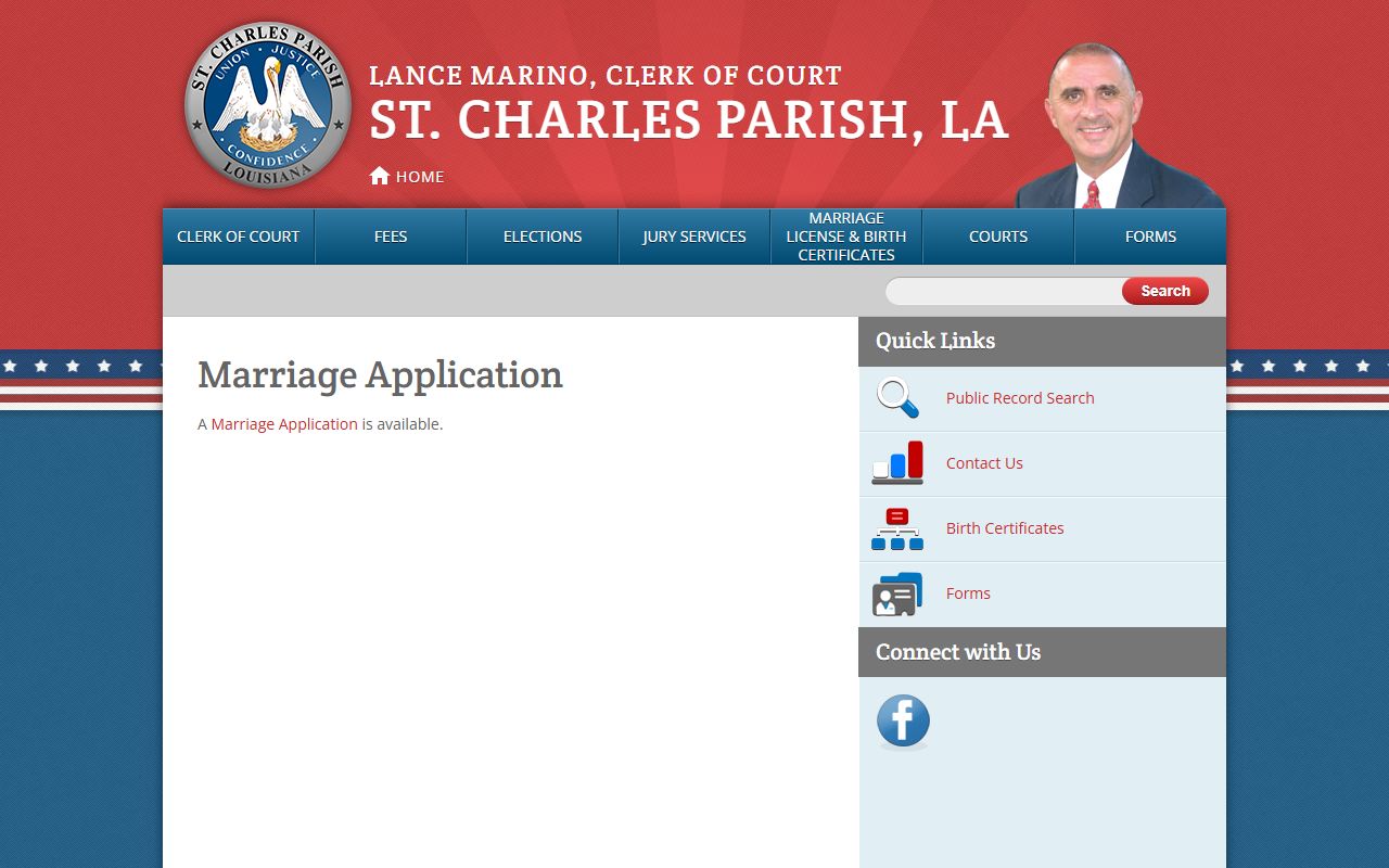 St. Charles Parish marriage records Clerk marriage application page