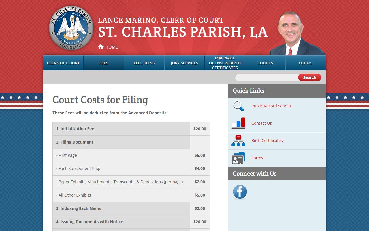 St. Charles Parish probate records Clerk court costs for filing page