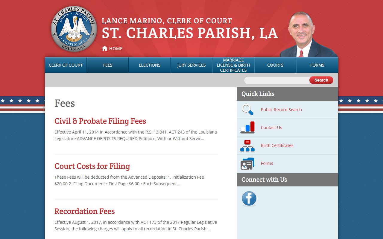 St. Charles Parish probate records Clerk fee landing page