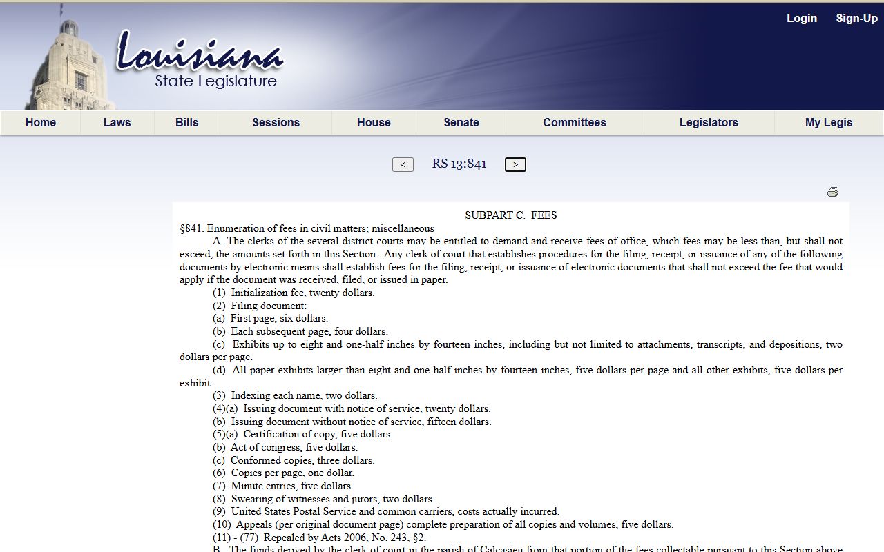 St. Charles Parish probate records Louisiana clerk of district court fee statute