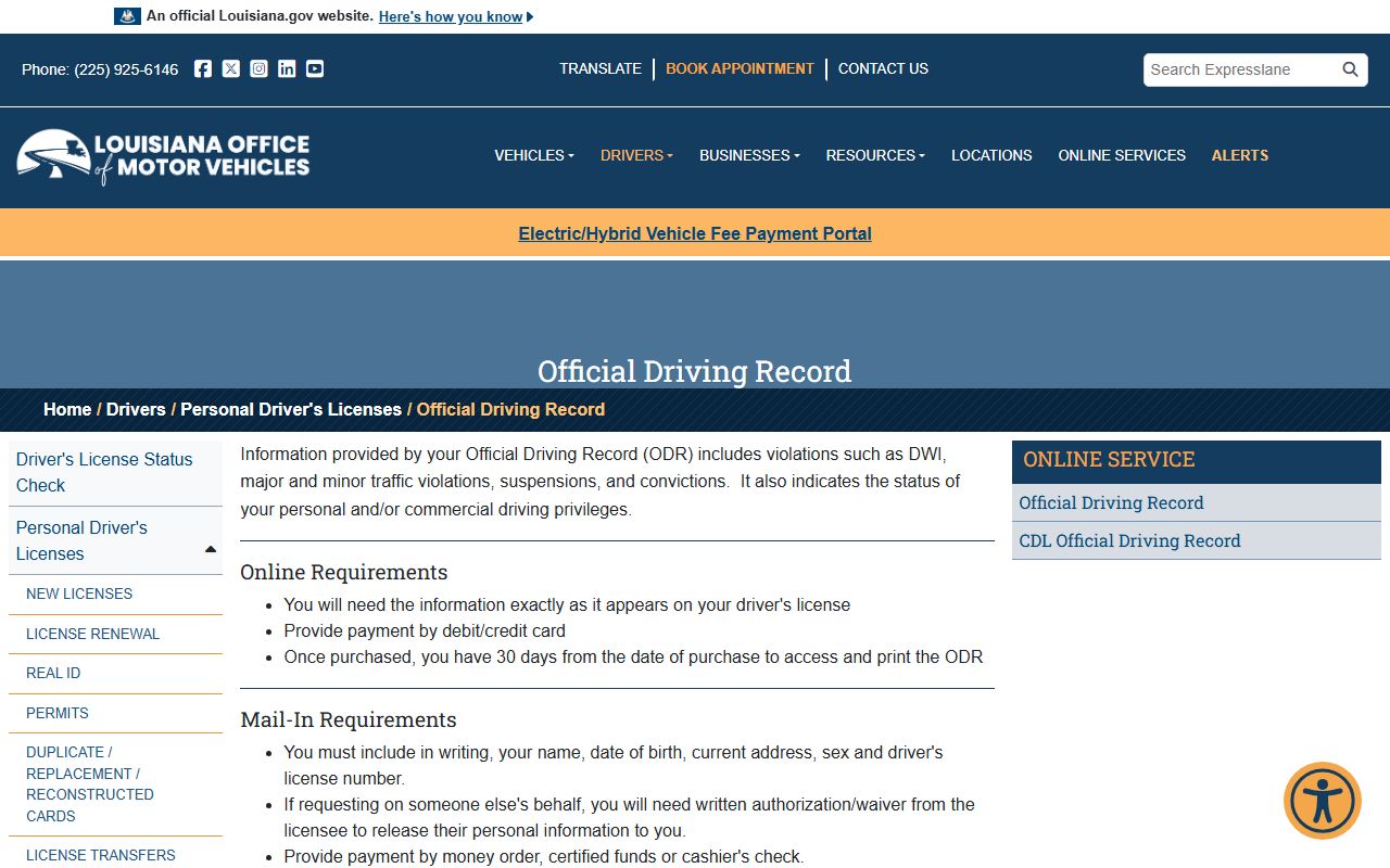 St. Charles Parish traffic court records Louisiana OMV driving record page