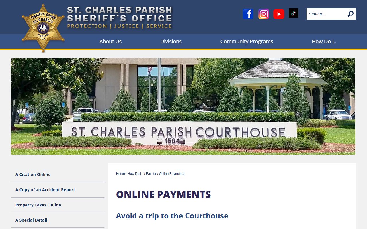 St. Charles Parish traffic court records sheriff online payments page