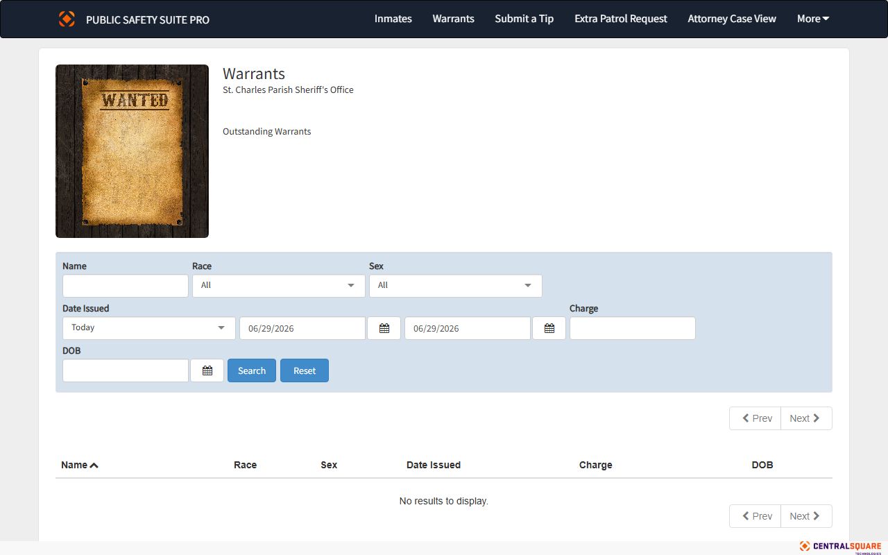 St. Charles Parish warrant records outstanding warrants portal