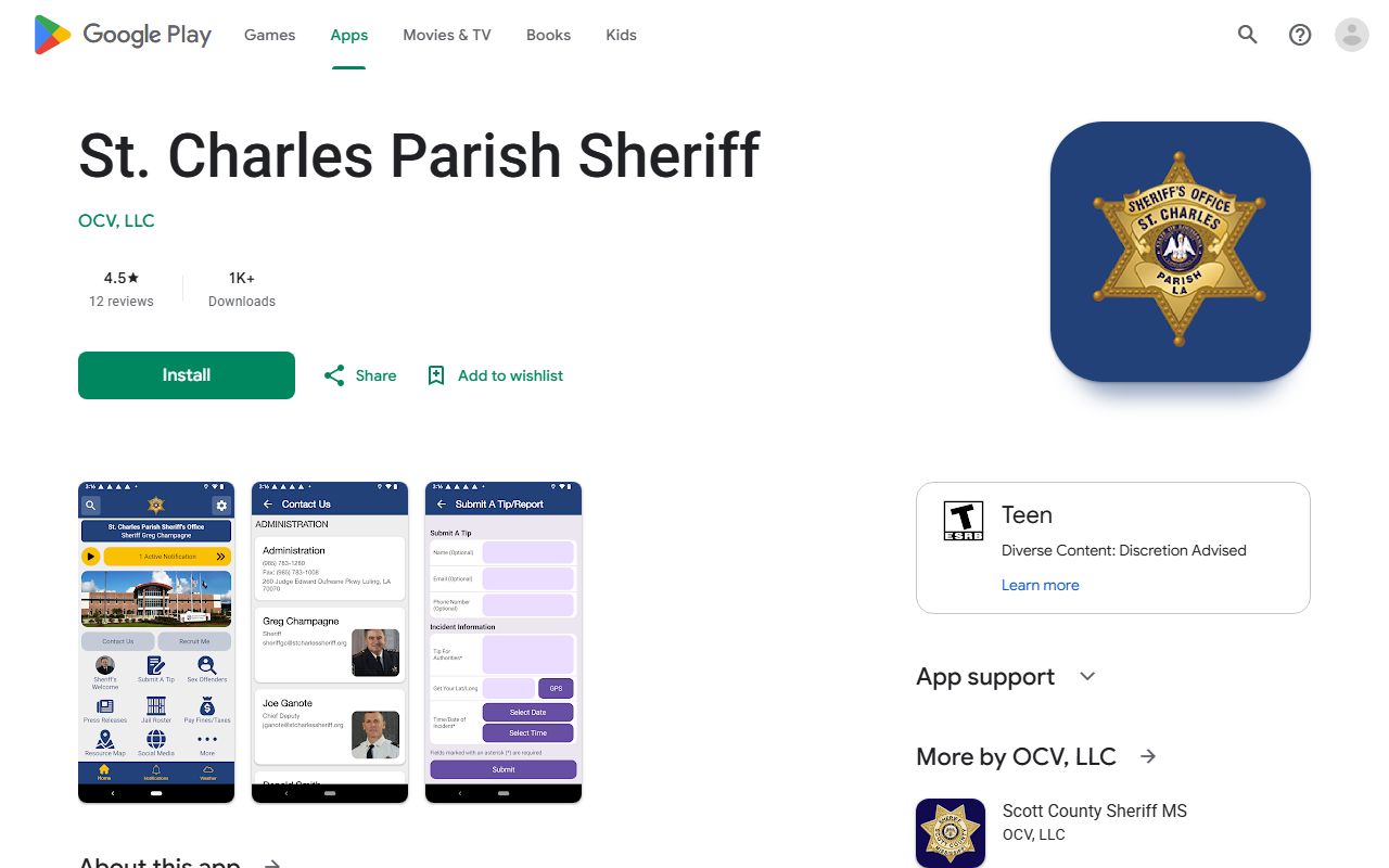 St. Charles Parish warrant records public sheriff app listing